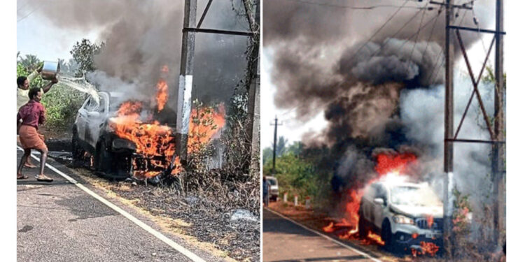 ಪಡುಮಲೆ : ಜಾತ್ರಾಗದ್ದೆ ಬಳಿ ಅವಘಡ : ಧಗಧಗಿಸಿದ ಕಾರು..!!