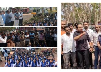 ತರಗತಿ ಕೊಠಡಿಯ ಧೂಳಿನ ವಿರುದ್ಧ ರಸ್ತೆಯಲ್ಲಿ ಕುಳಿತ ವಿದ್ಯಾರ್ಥಿಗಳು :ಪ್ರತಿಭಟನೆಗೆ ಶಾಸಕ ರೈ ಗರಂ..!!