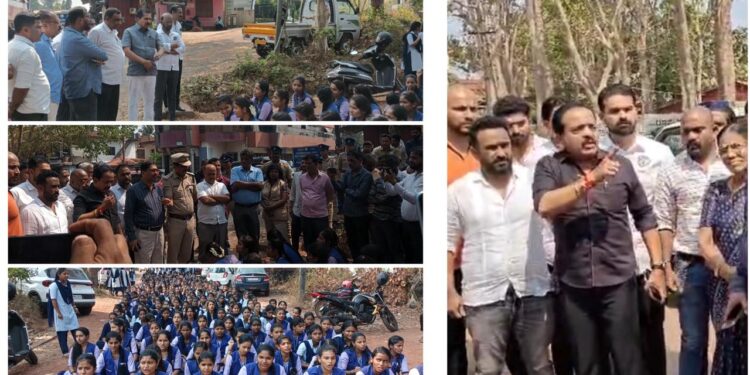 ತರಗತಿ ಕೊಠಡಿಯ ಧೂಳಿನ ವಿರುದ್ಧ ರಸ್ತೆಯಲ್ಲಿ ಕುಳಿತ ವಿದ್ಯಾರ್ಥಿಗಳು :ಪ್ರತಿಭಟನೆಗೆ ಶಾಸಕ ರೈ ಗರಂ..!!