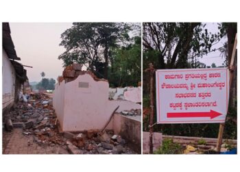 ಮಹಾಲಿಂಗೇಶ್ವರ ದೇವಸ್ಥಾನದಲ್ಲಿ ಅಭಿವೃದ್ಧಿ ಕಾಮಗಾರಿ ಹಿನ್ನಲೆ : ತೋಡಿಗೆ ತಡೆಗೋಡೆ, ರಸ್ತೆ ನಿರ್ಮಾಣಕ್ಕಾಗಿ ಶೌಚಾಲಯ ತೆರವು..!!