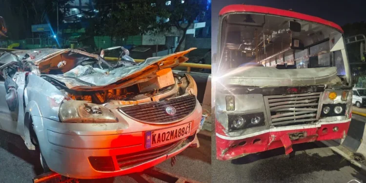 ಡಿವೈಡರ್​​ ಹಾರಿ KSRTC ಬಸ್​​ಗೆ ಗುದ್ದಿದ ಕಾರು: ಐವರು ಸಾವು..!!