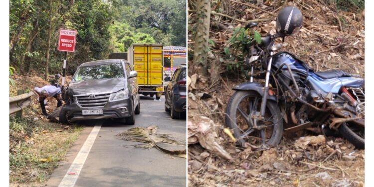 ಮಿತ್ತೂರು: ಕಾರು ಮತ್ತು ಬೈಕ್ ನಡುವೆ ಡಿಕ್ಕಿ..!!