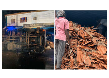 ಕಂಟೈನರ್ ಲಾರಿ ಪಲ್ಟಿ: ಚಾಲಕನಿಗೆ ಗಾಯ, ಲಕ್ಷಾಂತರ ನಷ್ಟ..!!