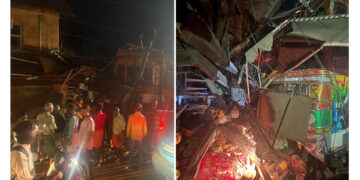 ಚಾಲಕನ ನಿಯಂತ್ರಣ ತಪ್ಪಿ ಅಂಗಡಿಗೆ ನುಗ್ಗಿದ ಲಾರಿ..!!