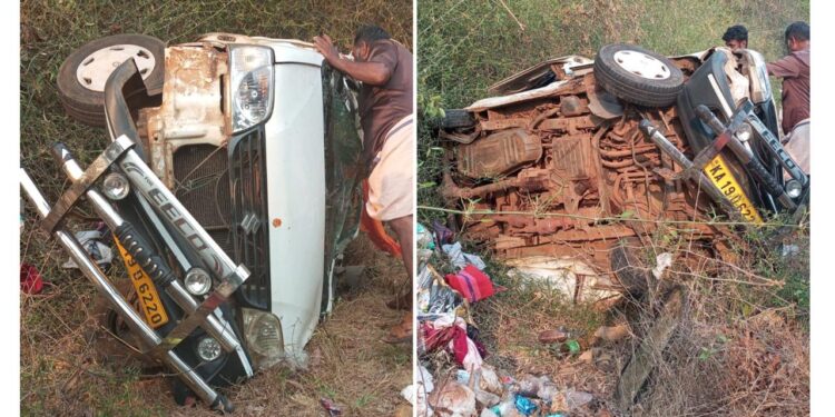 ಚಾಲಕನ ನಿಯಂತ್ರಣ ತಪ್ಪಿ ಕಾರು ಪಲ್ಟಿ: ನಾಲ್ವರು ಗಂಭೀರ: ಕಾರು ಸಂಪೂರ್ಣ ಜಖಂ…!!