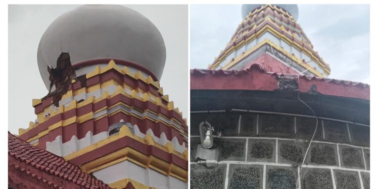 ಕಾರಿಂಜ ಶ್ರೀ ಕಾರಿಂಜೇಶ್ವರ ದೇವಸ್ಥಾನಕ್ಕೆ ಸಿಡಿಲಘಾತ: ಗೋಪುರಕ್ಕೆ ಹಾನಿ..!!