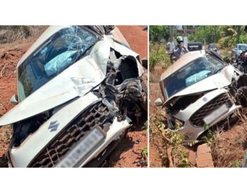 ವಿದ್ಯುತ್ ಕಂಬಕ್ಕೆ ಕಾರು ಢಿಕ್ಕಿ; ಐವರು ಯುವಕರು ಪಾರು..!!