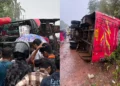 ಖಾಸಗಿ ಬಸ್ ಪಲ್ಟಿಯಾಗಿ ಸ್ಕೂಟರ್‌ಗೆ ಡಿಕ್ಕಿ, ಮಹಿಳೆ ಮೃತ್ಯು..!!