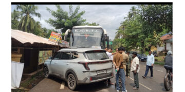 ಐರಾವತ ಬಸ್ : ಕಿಯಾ ಕಾರು ನಡುವೆ ಅಪಘಾತ..!!!