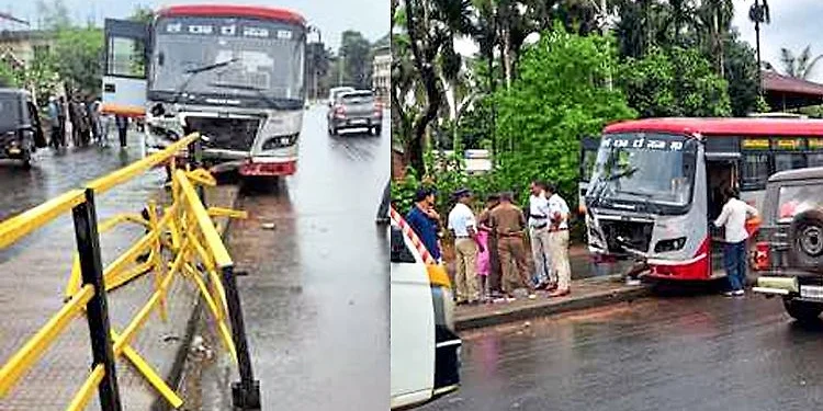 ಕೆಎಸ್‌ಆರ್‌ಟಿಸಿ ಬಸ್ ಅಪಘಾತ: ಡಿವೈಡರ್, ದಾರಿದೀಪ ಕಂಬ ಜಖಂ..!!