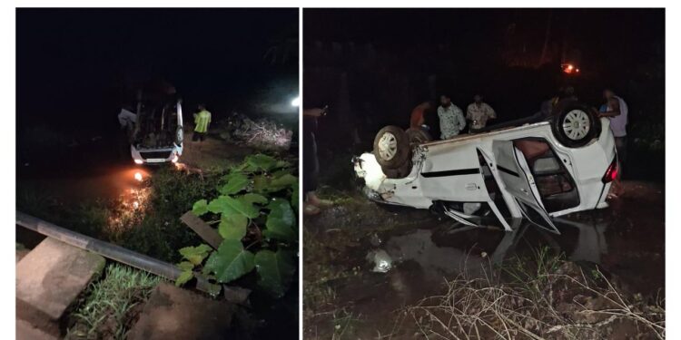 ವಿಟ್ಲ : ಭೀಕರ ಅಪಘಾತ: ಸೇತುವೆಯಿಂದ ತೋಡಿಗೆ ಉರುಳಿದ ಕಾರು, ಐವರು ಅದೃಷ್ಟವಶಾತ್ ಪಾರು..!!