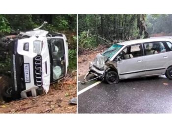 ಭೀಕರ ರಸ್ತೆ ಅಪಘಾತ: ಎರಡು ಕಾರುಗಳ ಮುಖಾಮುಖಿ ಡಿಕ್ಕಿ, 6 ಮಂದಿಗೆ ಗಾಯ..!!