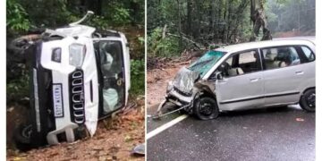 ಭೀಕರ ರಸ್ತೆ ಅಪಘಾತ: ಎರಡು ಕಾರುಗಳ ಮುಖಾಮುಖಿ ಡಿಕ್ಕಿ, 6 ಮಂದಿಗೆ ಗಾಯ..!!