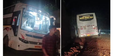 ಪುತ್ತೂರು: ಮಣ್ಣಿನಲ್ಲಿ ಹೂತು ವಾಲಿದ ಕೆಎಸ್‌ಆರ್‌ಟಿಸಿ ಬಸ್..!