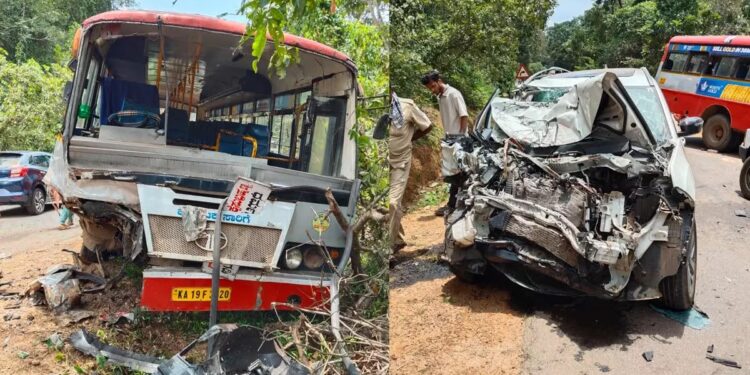 ಕೊಕ್ಕಡ ಸಮೀಪ ಸರ್ಕಾರಿ ಬಸ್‌ ಮತ್ತು ಕಾರು ಮುಖಾಮುಖಿ ಡಿಕ್ಕಿ.!