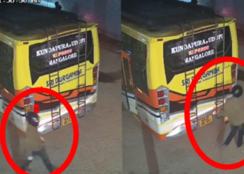 ಪೆಟ್ರೋಲ್ ಬಂಕ್ನಲ್ಲಿ ನಿಲ್ಲಿಸಿದ್ದ ಖಾಸಗಿ ಬಸ್ ಕಳವು: ಹೆಲ್ಮೆಟ್ ಧರಿಸಿ ಬಂದು ಎಕ್ಸ್ಪ್ರೆಸ್ ಬಸ್ ಎಗರಿಸಿದ ಖತರ್ನಾಕ್ ಕಳ್ಳರು..!