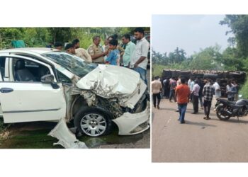 ಪುತ್ತೂರು: ಕಾರಿಗೆ ಡಿಕ್ಕಿ ಹೊಡೆದು ರಸ್ತೆಗೆ ಅಡ್ಡಲಾಗಿ ಮಗುಚಿಬಿದ್ದ ಲಾರಿ, ಸಂಚಾರ ಅಸ್ತವ್ಯಸ್ತ..!