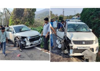 ಎರಡು ಕಾರುಗಳ ಮುಖಾಮುಖಿ ಡಿಕ್ಕಿ: ಐವರಿಗೆ ಗಾಯ..!!